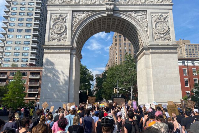 A photo of a rally at Washington Square Park on June 10th, 2020